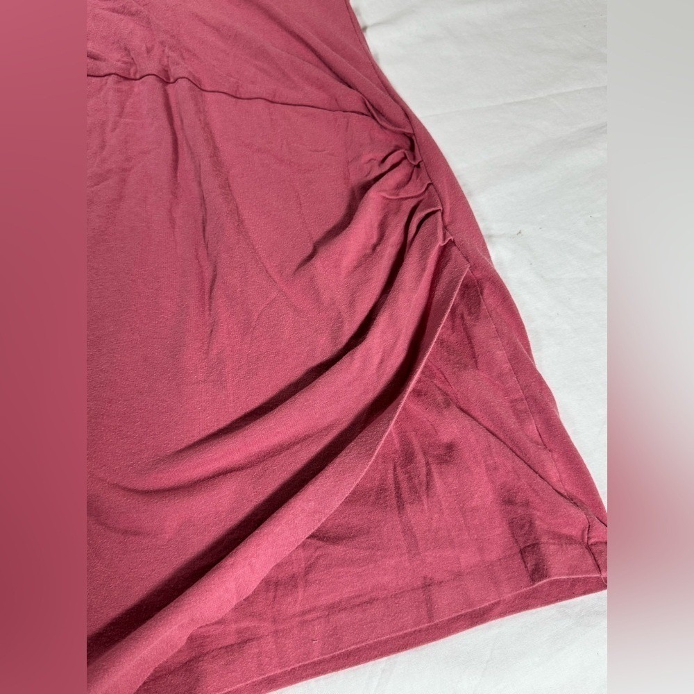Athleta Santorini Ruched‎ Dress XS Pink Short Sleeve Faux Wrap Tulip Hem Casual - Picture 5 of 7